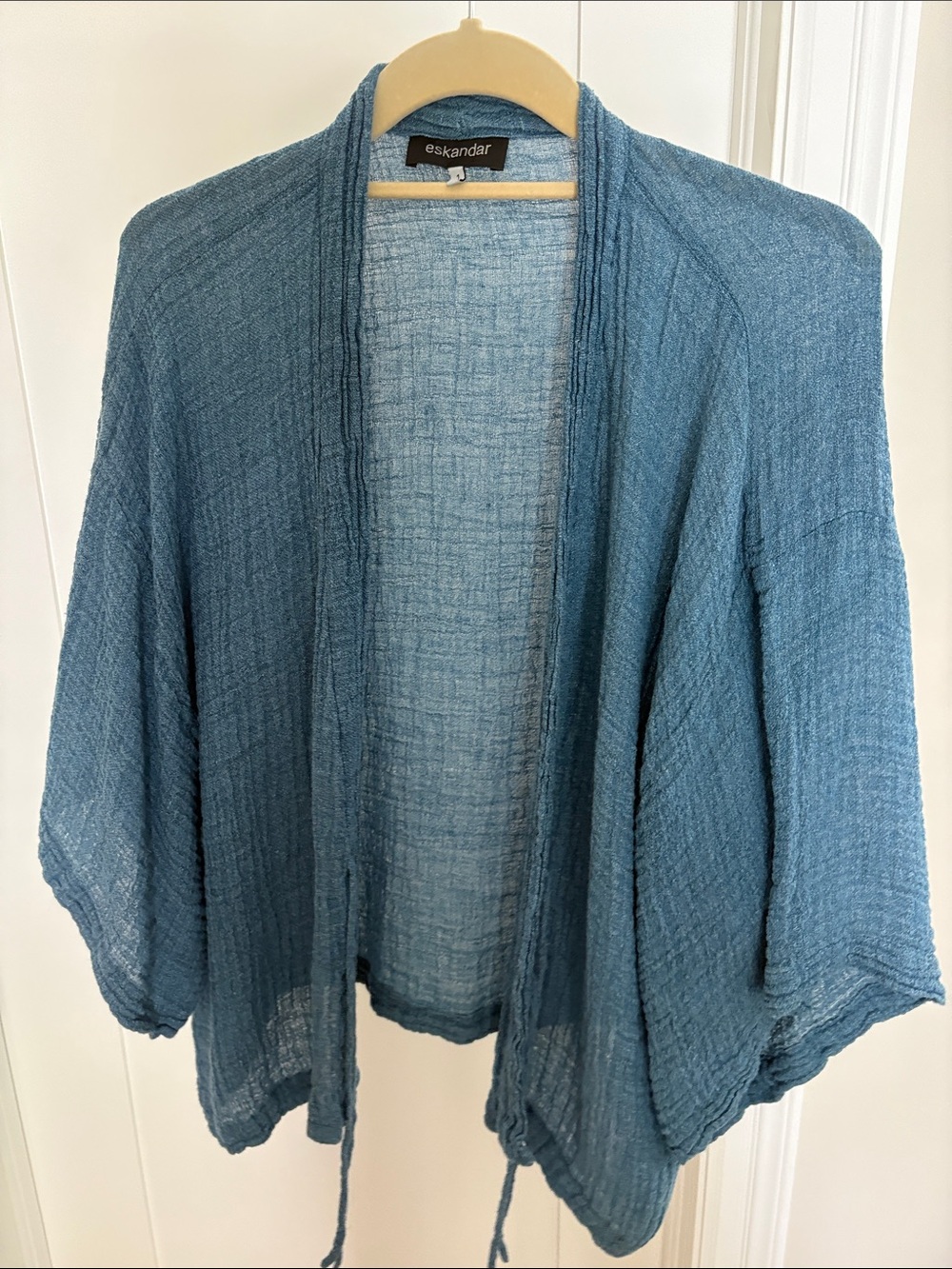 eskandar Slate Blue Open-Front Draped Knit Shrug